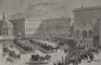 Istanbul, Turkey. Ottoman Parliament Palace. Engraving by Charles Baude. ""La Guerra de Oriente""