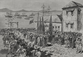 The Eastern Question. Landing of Softas in Thessaloniki (during Ottoman rule of the city). The