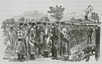 Russo-Turkish War (1877-1878). Distribution of slivovitz (plum spirit) to Romanian infantry hunters