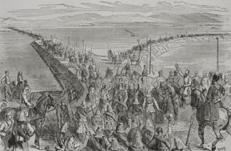 Russo-Turkish War (1877-1878). Bridge over the Danube River built by the Russians at Braila
