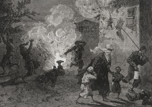 Russo-Turkish War (1877-1878). Bombing of the Bulgarian town of Roustchouk (now Ruse) by the