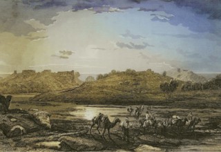 Ashkelon. Engraving by Ransonnette. Later colouration. ""La Tierra Santa y los lugares recorridos