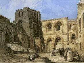Jerusalem. Church of the Holy Sepulchre. Engraving by Emile Rouargue. Later colouration. ""La