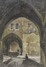 Jerusalem. Vaulted street. Engraving by Emile Rouargue. Later colouration. ""La Tierra Santa y los