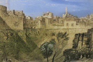 Jerusalem. View from St Stephen's Gate, traditionally known as the Pool of Bethesda. Engraving by
