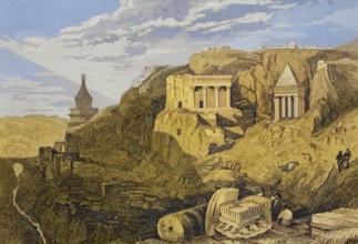 Jerusalem. Valley of Josaphat. Engraving by Aubert. Later colouration. ""La Tierra Santa y los