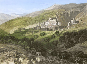 Nazareth. General view of the city. Engraving by Aubert. Later colouration. ""La Tierra Santa y los
