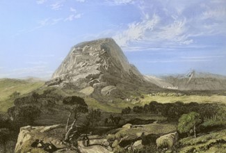 Mount Tabor. Lower Galilee. Engraving by Emile Rouargue. Later colouration. ""La Tierra Santa y los