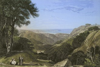 Panoramic view of Mount Lebanon. Engraving by Ransonnette. Later colouration. ""La Tierra Santa y