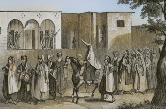 Wedding of a young Druze prince. Princess's retinue at Nahr el-Kelb. Wedding march to Mount Lebanon