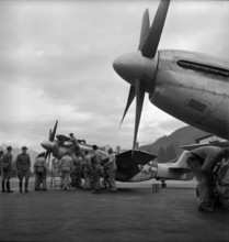 Swiss soldiers take part in rescue operation; 1946