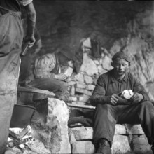 Miners in the tunnel; taking a break; Kandergrund coal mine; 1940