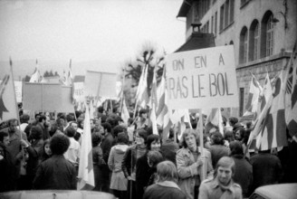 Demonstrators at the Béliers rally in Reconvilier, 1972