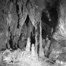 Stalagmites in the Grotte de Môtiers (NE), 1954