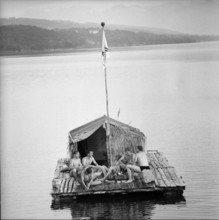 Young people on a raft, Lake Hallwil 1958