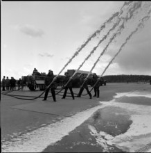 Airport fire department: exercise with new foam fire engine, Kloten 1965