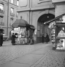 Newsstand, newspaper display, 1940