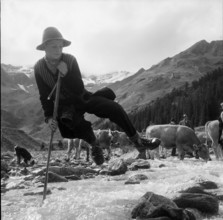Calfeisental, Young cowherd on the Alp Sardona; 1960