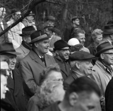 Onlookers at the demolition of a high chimney, Winterthur 1965