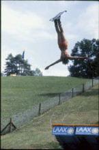 Ski acrobat Mia Engi in summer training, 1979