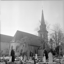 Môtiers, church and cemetery 1959