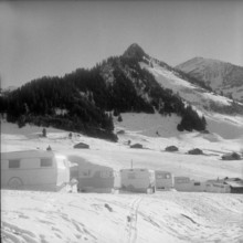 Caravan in winter on the Col des Mosses, 1959