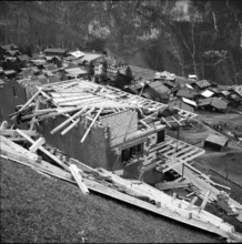 Mürren; building damaged by a severe foehn storm; 1962