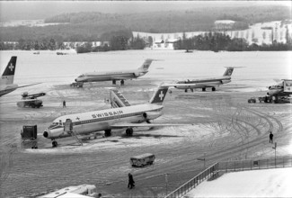 Zurich Kloten Airport in the snow, 1969