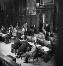 Oltramare, Fonjallaz, Bonny, defendants in the trial against Swiss Nazis, National Socialists; 1947