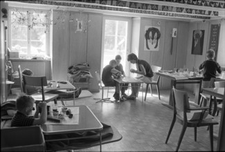 Children playing at a holiday camp for hemophiliacs, 1966