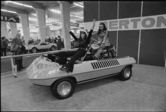 42nd Geneva International Motor Show 1972: Hostesses sitting in a Bertone model