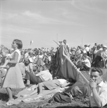 Spectators at the air show, opening of ZurichKloten Airport in 1953