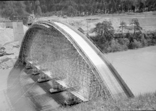 VialTamins, bridge under construction; falsework bridge arch; 1963
