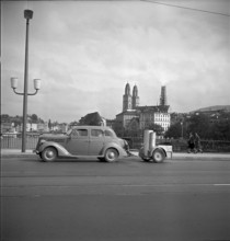 Car runs on wood gas generator due to gasoline shortage, Zurich 1940