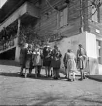 Girls in front of the schoolhouse, 1943