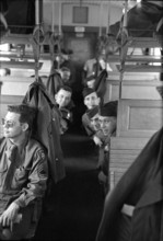After WWII: American soldiers on a train, 1945