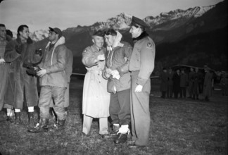 Rescued Dakota passengers at Unterbach military airfield; 1946