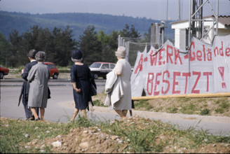 Occupation of the construction site for the planned Kaiseraugst nuclear power plant in 1975
