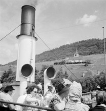 Lake Biel, people on a steamer; 1955