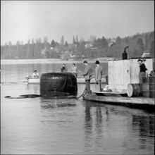 Storage of gasoline tank in Lake Geneva; 1958