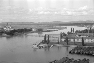 WWII: Cargo barges at KleinHüningen harbor, Basel 1944