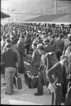 Departure. internees waiting for their train. 1945