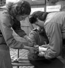 Women's reserve unit, first-aid practice. 1942