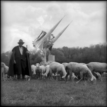 Flock of sheep with Contraves air defense rockets, Zurich 1958