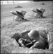 Soldier with Contraves air defense rockets, Zurich 1958