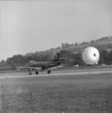 Fourth prototype of P16 military jet landing, Altenrhein 1959
