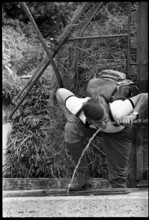 Installation of system bathroom by crane 1968
