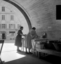Strike in the Alsace: Travellers at the ticket office, 1953