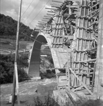 men looking at Avalanche in the Lötschen valley. 1951