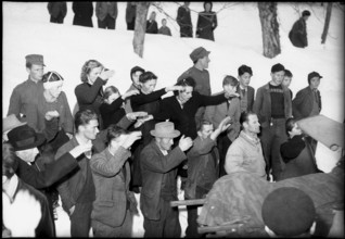 Vals, building cut in half by avalanche.1951